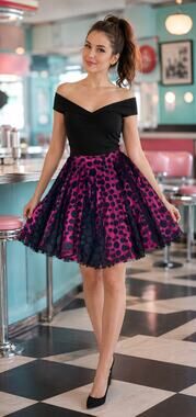 Val Stefani Pink Black Polka Dot Tulle Circle Skirt Pinup Party Small 28